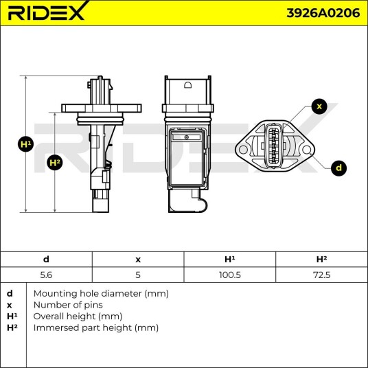 Luftmengdemåler RIDEX 3926A0206 Luftmengdemåler RIDEX 3926A0206