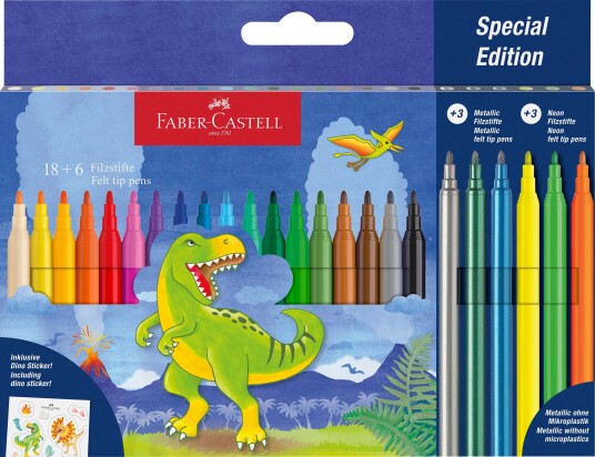 Faber Castell Dino Filttuscher Inkl. Dinosaurklistermerker   24 stk.