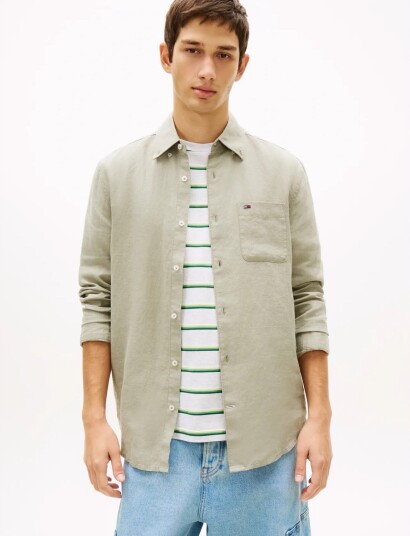 Tommy Jeans Tjm Reg Linen Shirt   Khaki green   L