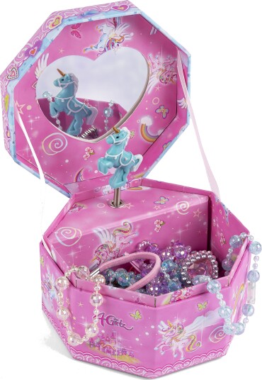 4-Girlz Smykkeskrin Med Musikk 13x13 Cm Enhjørning Rosa 3+ År