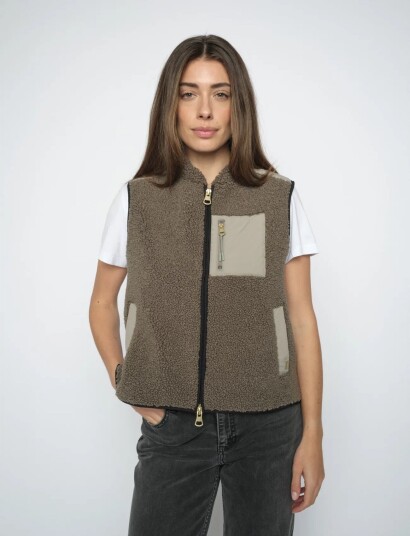 MOS MOSH Mmrowe Eli Teddy Vest Khaki green S