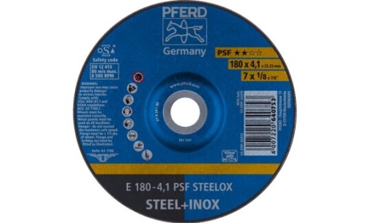 Pferd Slipeskive E 180 4,1 PSF Steelox 180x4.1mm 8500 rpm 10 stk Pferd Slipeskive E 180 4,1 PSF Steelox 180x4.1mm 8500 rpm 10 stk