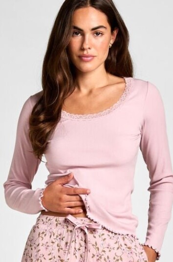 Hunkemöller Jersey Topp med Blonder Rosa