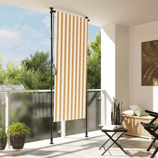  Utendørs rullegardin oransje og hvit 120x270 cm stoff og stål 368769
