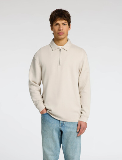 Selected Slhrelax-Emanuel Soft Polo Zip Sweat Ex - Cream - M
