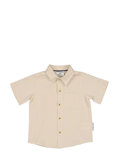 Geggamoja Linen Shirt S.s Blue - Beige - 74/80