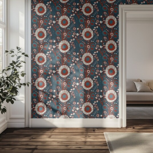 Tapet – Blå blomsterdesign