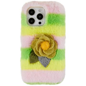 3D Plush Furry Winter iPhone 14 Pro Max TPU-deksel Gul Rosa