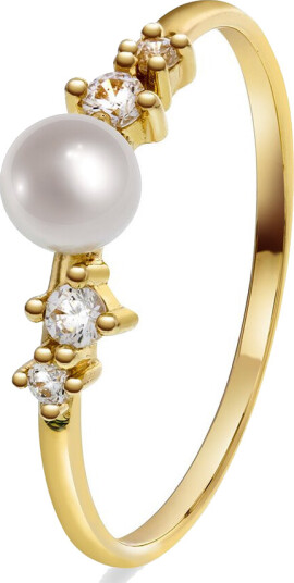 Pan Jewelry, Ring i 585 gult gull med ferskvannsperle og zirkonia