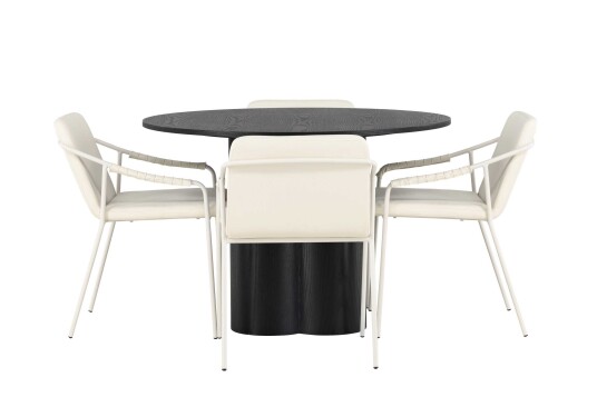 Venture Design Olivia & Tvist spisegruppe Beige/svart 4 stoler & bord 110 cm
