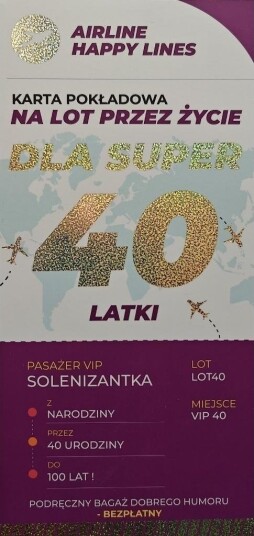 Yeku Gratulasjonskort Boardingkort 40 År Dame