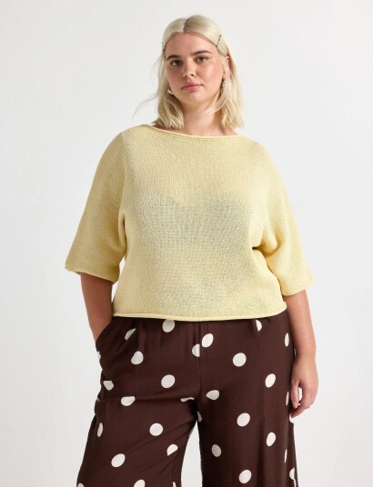 Lindex Knitted Jumper Yellow L Lindex Knitted Jumper Yellow L
