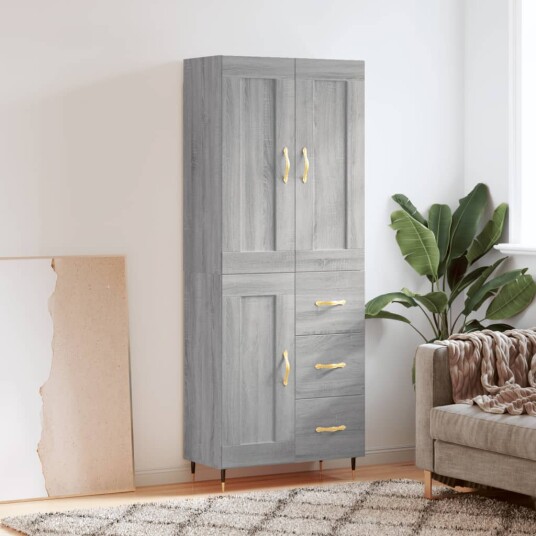 vidaXL Highboard grå sonoma 69,5x34x180 cm konstruert tre 8720845494131