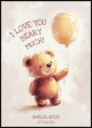 Non personalized Teddy Bear Balloon Love Plakat / 70x100