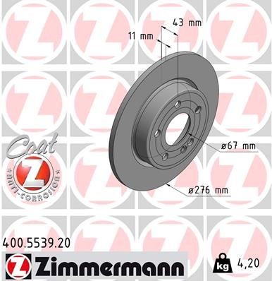 Bremseskive ZIMMERMANN 400.5539.20 Bremseskive ZIMMERMANN 400.5539.20