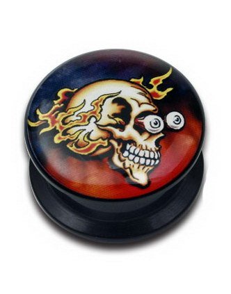 Utgått Flame Skull Svart Piercing Plugg Strl 12 mm