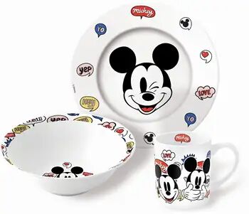 Licens Mikke barneservise i keramikk - Spisesett i 3 deler til barn - Disney Mikke Mus