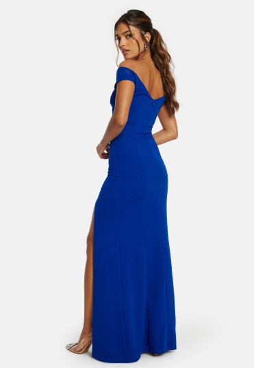 Bubbleroom Occasion Twist Off Shoulder Gown Blue M