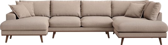 Copenhagen Premium 5 personers Højrevendt U formet Dyb Sofa med Divan og Chaiselong i Stoff Lyse brun