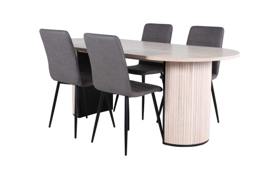 Venture Design Bianca & Windu spisegruppe Grå/natur 4 stoler & bord 200 x 90 cm