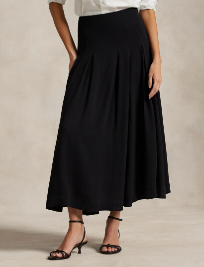 Polo Ralph Lauren Pleated Crepe A-Line Skirt - Black - 36 Polo Ralph Lauren Pleated Crepe A-Line Skirt - Black - 36