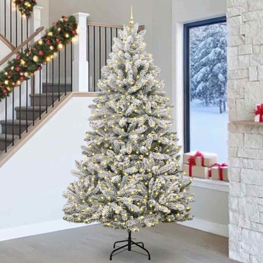 Kunstig juletre Grønn og hvit 270 cm PVC og metall
