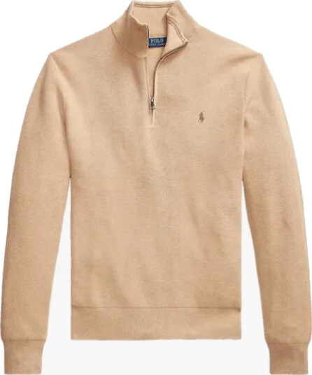 Polo Ralph Lauren Mesh-Knit Cotton Quarter-Zip Sweater - Beige - M