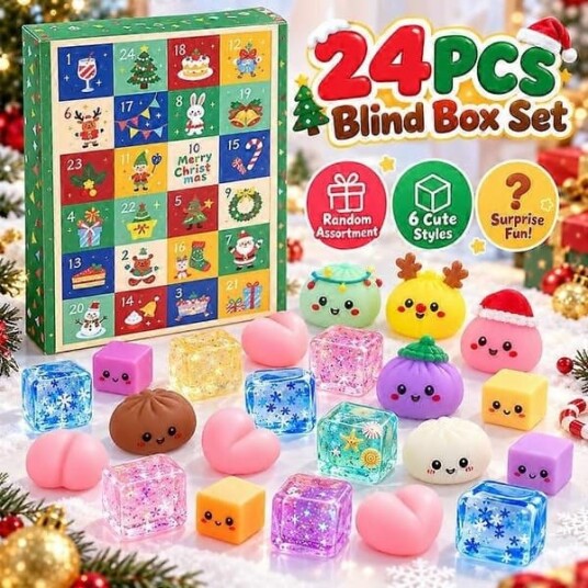 Jule adventskalender med squishy leker 2026 24 stk. tilfeldig Mochi Squishies sett 24 dagers jule nedtelling med fidget leker som julegave til barn