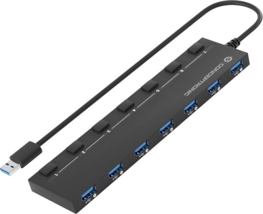 Conceptronic Hubbies Hubbies19bp - Hub - With 5V/3A Power Adapter, 90 Cm Cable, Individual Power Switch - 7 X Usb 3.2 Gen 1 - Stasjonær