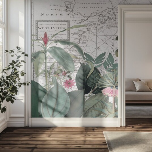 Tapet Botanisk Kartdesign