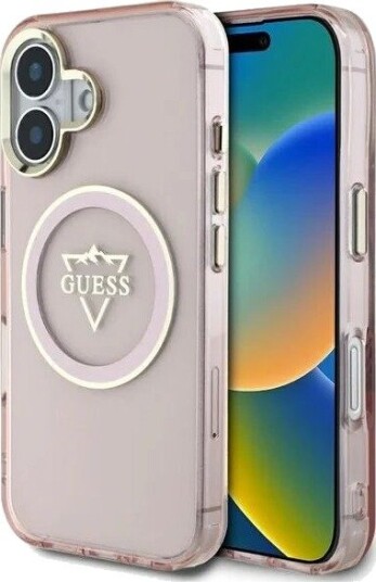GUESS IML Metal Mountain Logo MagSafe iPhone 16 Case - Pink