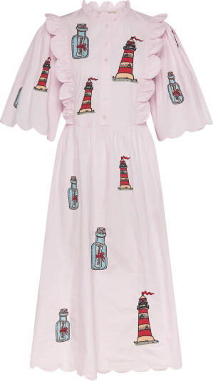 Stella Nova Embroidered Midi Dress With Scallops   Pink   34