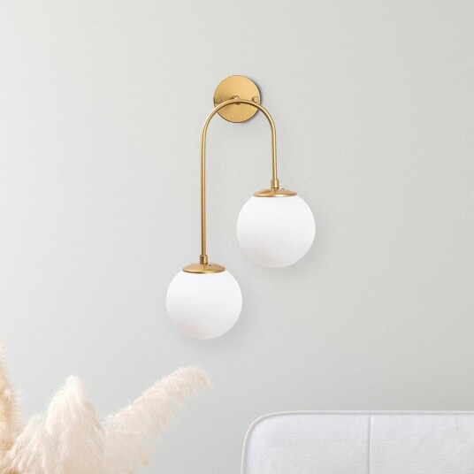 Opviq Vegglampe Jewel 10585 gullfarget opalt glass 55 x 30 cm 2 lyskilder.