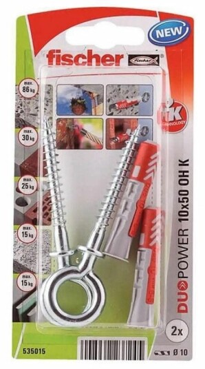 Fischer Plugg DUOPOWER 10 x 50mm Med Øyekrok 2 stk.