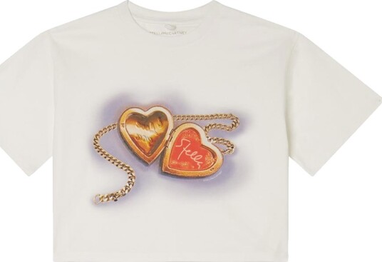 Stella McCartney Kids T skjorte   Beskåret   Hvit m. Hjerter   Stella McCartney Kids   6 år 116   T skjorte