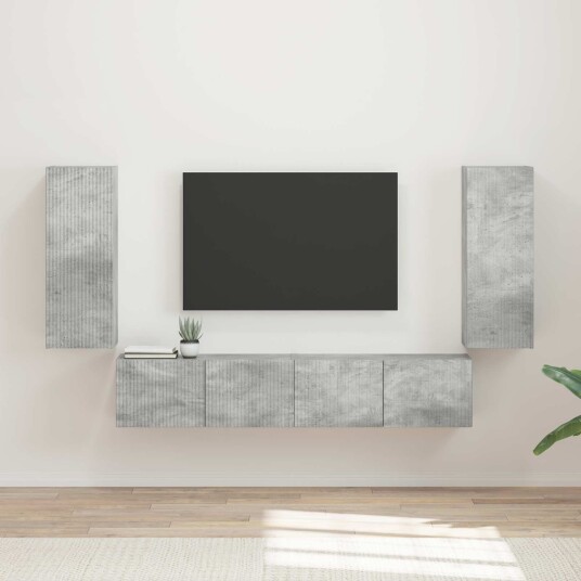 TV vegghyllesett Veggmontert 4 pcs Betonggrå Konstruert tre TV vegghyllesett Veggmontert 4 pcs Betonggrå Konstruert tre