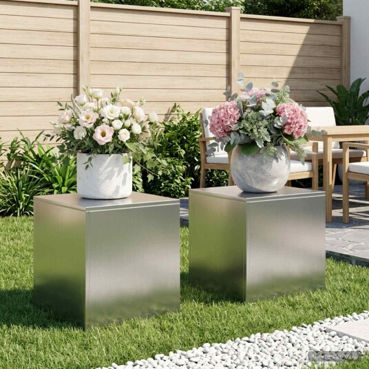 vidaXL Planteholder 2 pcs Sølv 40 x 40 x 40 cm Rustfritt stål