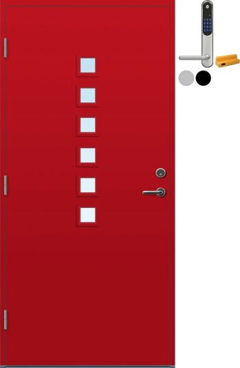 Ytterdør Bygg1 Fornebu Klarglass med Yale Entrus BxH: 90x210 cm, Venstre, NCS S-2070-Y90R, Rød, Yale Sølv Ytterdør Bygg1 Fornebu Klarglass med Yale Entrus BxH: 90x210 cm, Venstre, NCS S-2070-Y90R, Rød, Yale Sølv