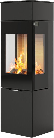Rais Nexo 140 svart vedovn med sideglass og glassdør