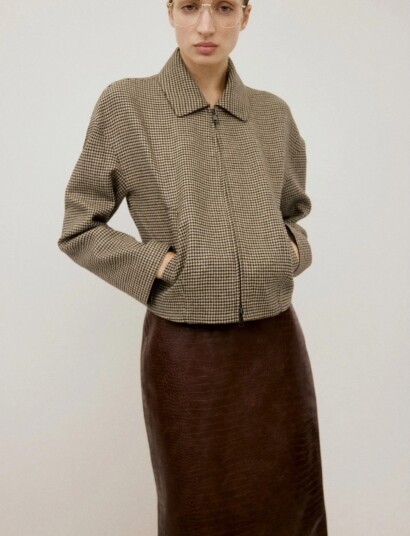 Mango Houndstooth Jacket With Lapels Brown M Mango Houndstooth Jacket With Lapels Brown M