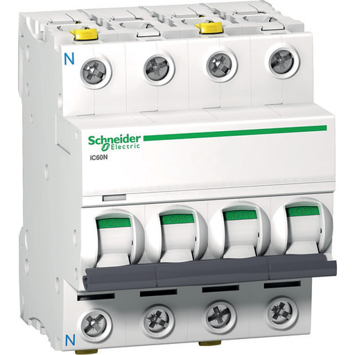 Schneider Electric Acti9 ic60n 3p-n 63a dobbelt terminal c-karakteristik 6/10ka 230v b:72 mm (3606480441172)