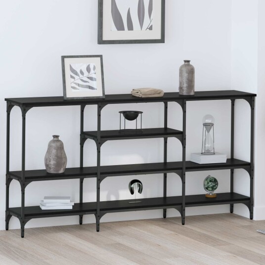 Konsollbord med hylle Svart eik 160 x 29 x 80 cm Konstruert tre
