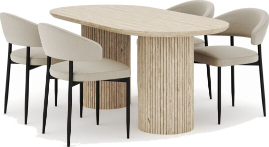 Uppveda Ovalt Spisebord 180x90 cm med 4 Sawako Stoler - Beige