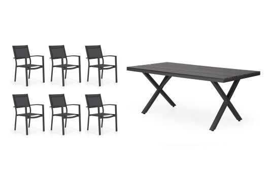 Brafab Leone spisegruppe Svart/grå i nonwood 6 lenestoler & bord 200x100 cm Brafab Leone spisegruppe Svart/grå i nonwood 6 lenestoler & bord 200x100 cm