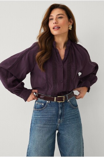 Ellos Collection Bluse med blondedetaljer Lilla