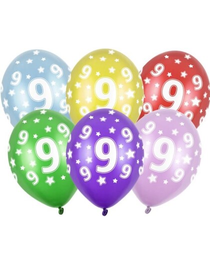 9 Tallet Flerfargede Ballonger30 cm