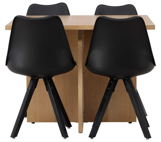 Venture Design Leo & Zeno spisegruppe Svart/natur 4 stoler & bord 100 x 100 cm