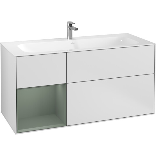 VILLEROY & BOCH FINION SERVANTSKAP 120 HVIT MATT LAKK M/LYS VENSTRESTILT OLIVENGRØNN HYLLE