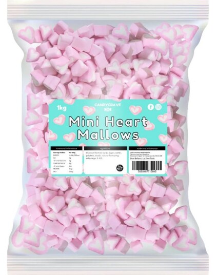 1 kg Candycrave Mini Heart Mallows   Små Hjerteformede Marshmallows
