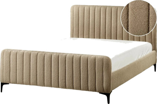 Seng med lamellramme Lunan Taupe svart/Bouclé 140x200 cm Seng med lamellramme Lunan Taupe svart/Bouclé 140x200 cm
